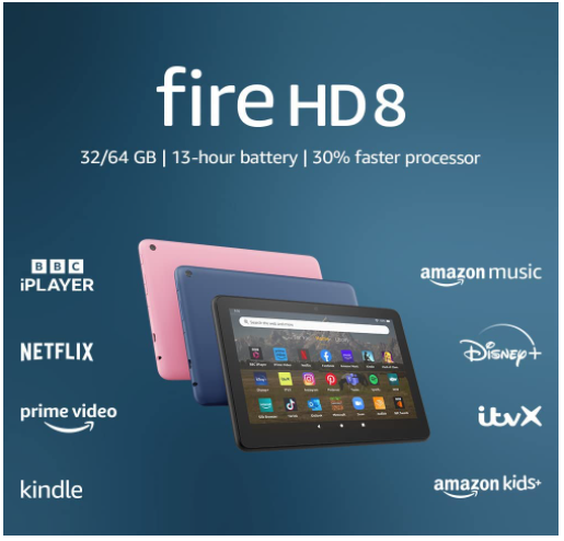 Amazon Fire HD 8 tablet  8-inch HD display 32 GB 30 faster processor designed for portable entertainment 2022 release with ads Black